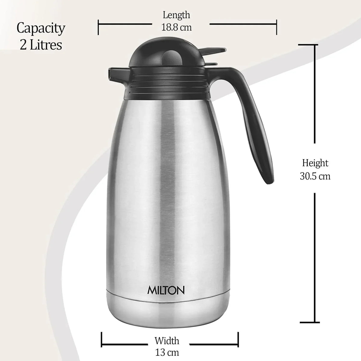 Milton Carafe Stainless Steel Double Walled Vacuum Insulated Flask with Lid and Handle for Coffee/Tea Carafe, Heat & Cold Retention