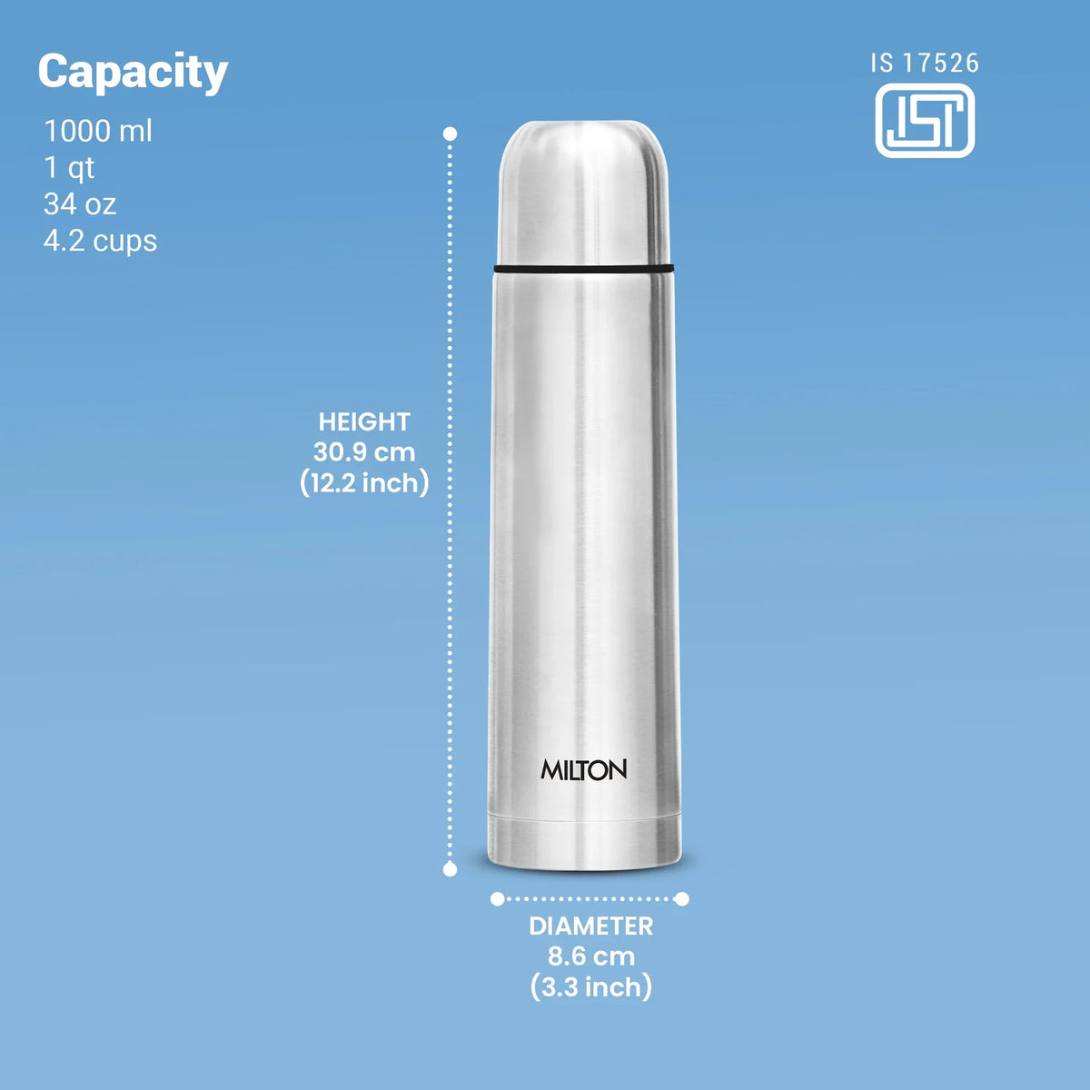 Milton Flip Lid Thermosteel Water Bottle, 24 Hr Hot and Cold, Leakproof Lid, Vacuum Insulated
