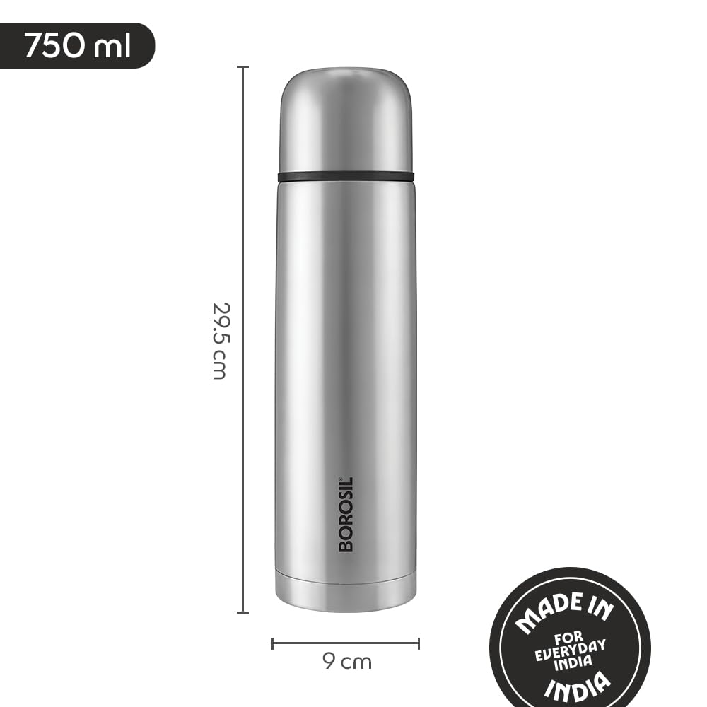 Borosil Hydra Thermo Stainless Steel Water Bottle, Double Wall Vacuum Insulated Flask