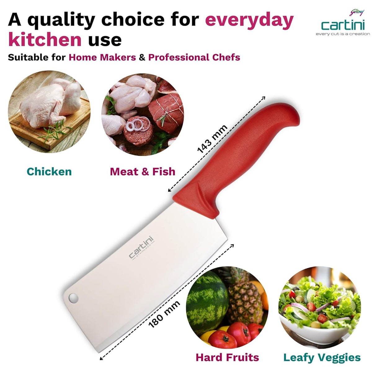 Godrej Cartini Stainless Steel Classing Cleaver Knife for Chopping and Splitting Bones Efficiently