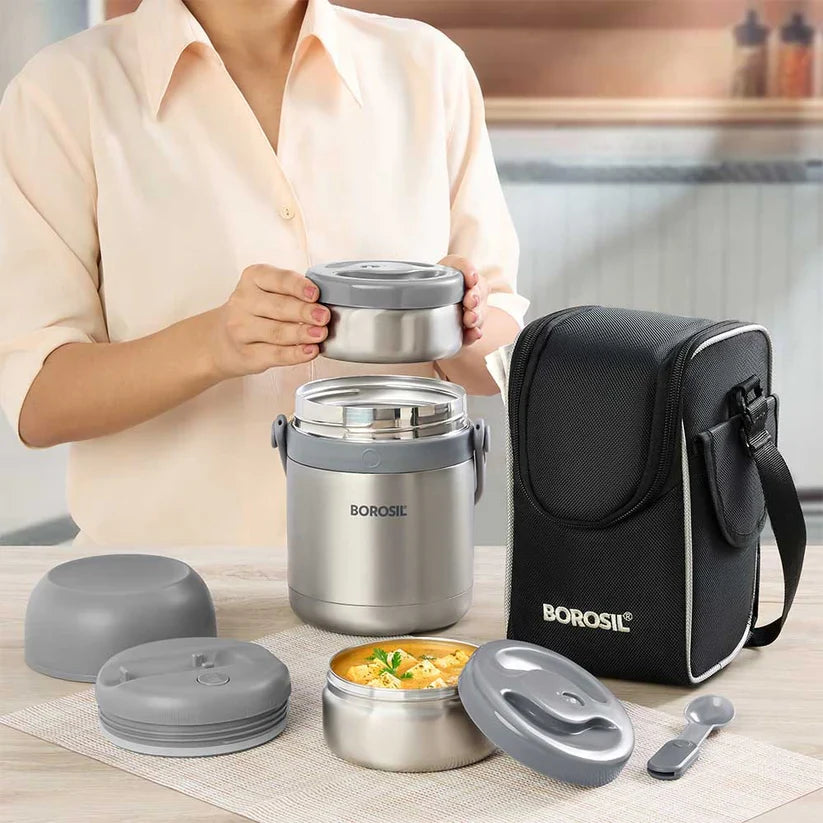 Borosil Hot N Fresh Stainless Steel Insulated Lunchbox,Tiffin for School,Office,College