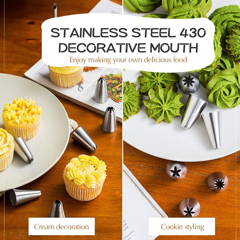 Professional 24-Pieces Stainless Steel Cake Decorating Nozzles Set,Icing Tips for Cupcakes,Pastries with Storage Case
