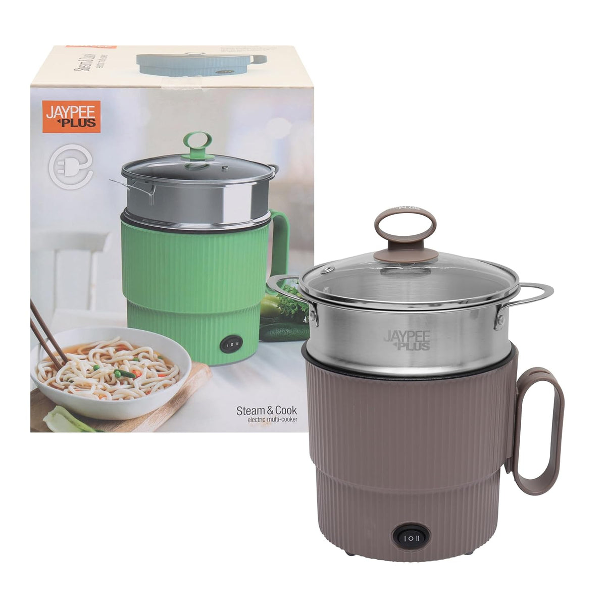 Jaypee Steam & Cook Multi Purpose Electric Steamer 1.2 Litres for Cooking Instant Noodles,Vegetable Soup,Momo Maker with Glass Lid