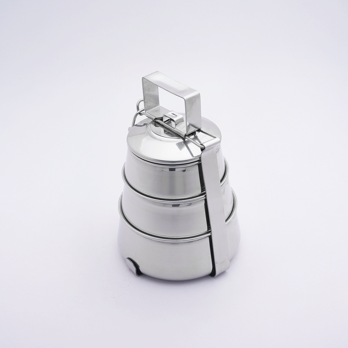 Stainless Steel Cone Shaped 3-Tier Compartment Tiffin with Locking Clip