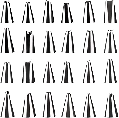 Professional 24-Pieces Stainless Steel Cake Decorating Nozzles Set,Icing Tips for Cupcakes,Pastries with Storage Case