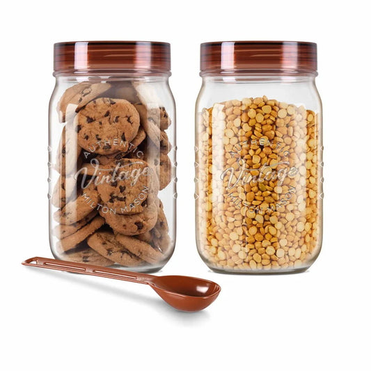 Milton Vintage Air Tight with Spoon for Kitchen Storage,Food Grade Plastic,Stackable & Transparent  Organisers Jars