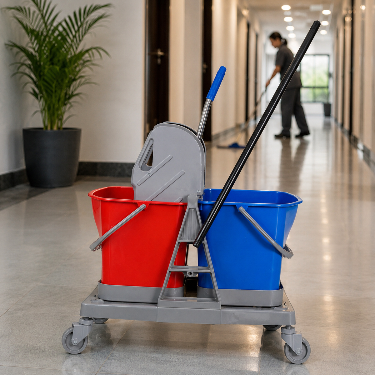 Double Bucket Trolley-PP, with Down Press Wringer