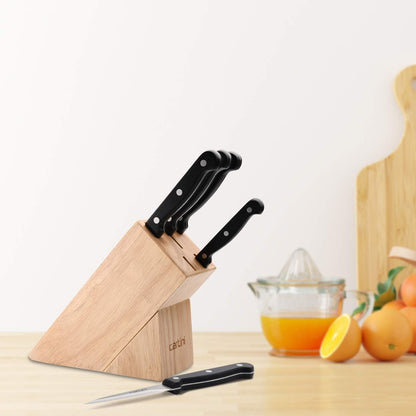 Cartini Godrej 5 pcs Knife Set with Rubber Handle, Wood Knife Holder Set