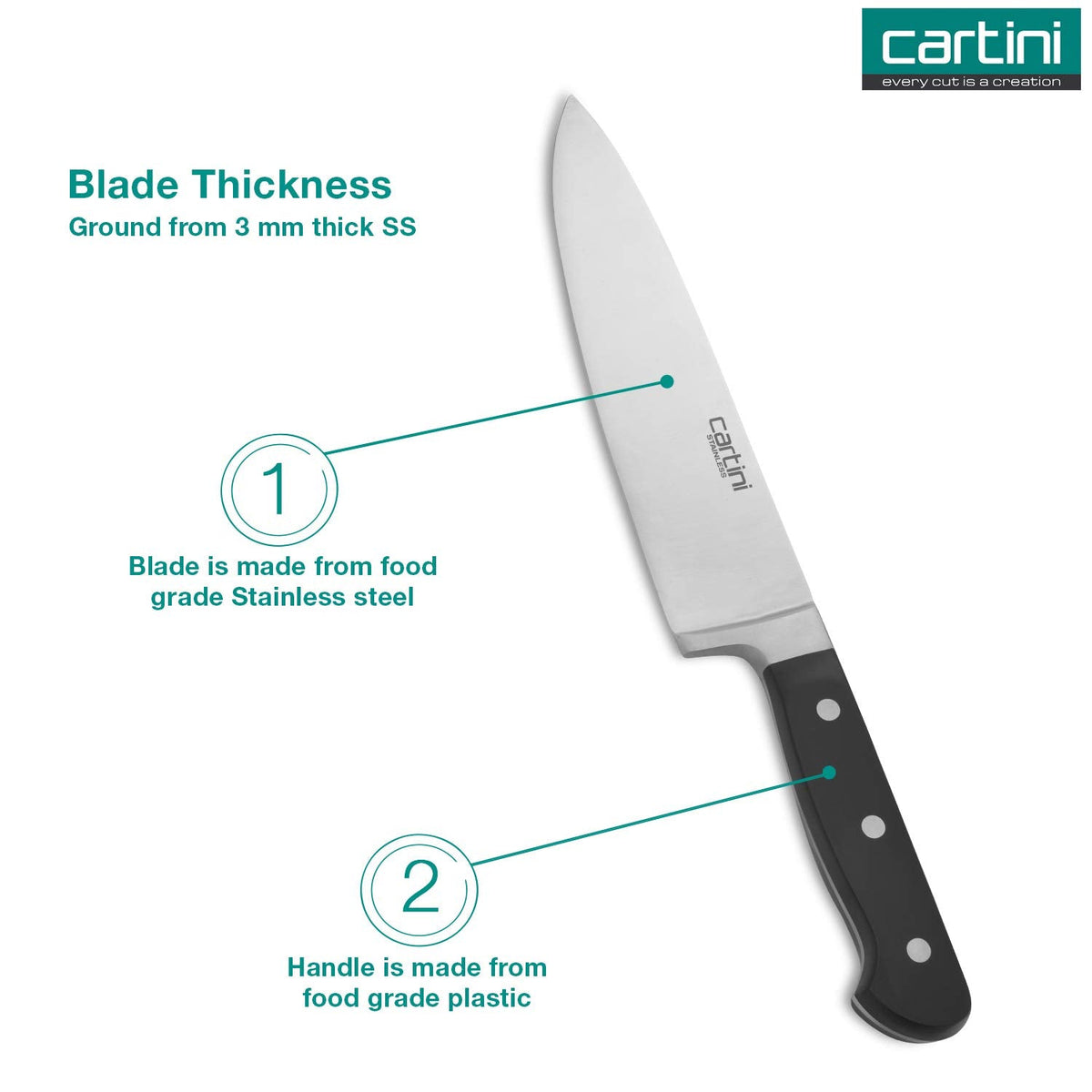 Godrej Cartini Chef Knife for Kitchen ,Catering and Hospitality,for Slicing and Dicing Meat,Vegetables and Fruits