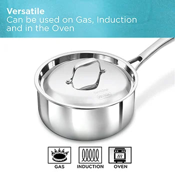 Hawkins Induction Compatible Stainless Steel Tri-Ply  Sauce Pan 2.5 Litre with Stainless Steel Lid
