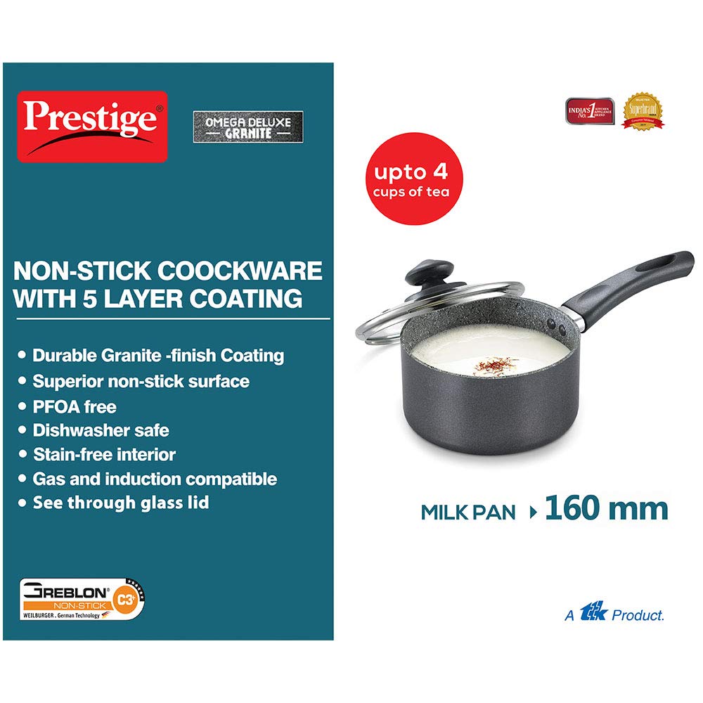 Prestige Omega Deluxe Granite Non Stick Milk Pan with Lid