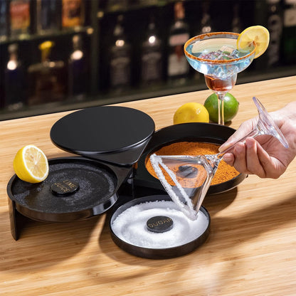 3-Tier Glass Rimmer with Lid and Sponge,Sugar and Salt Bar Rimmer Great for Cocktails Margarita,Cocktail