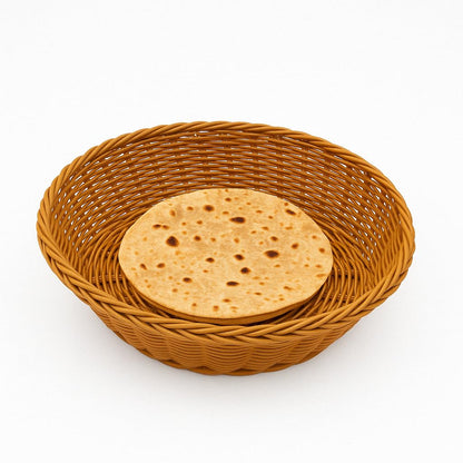 Woven Plastic Round Serving Basket for  Snacks,Chapati,Bakery Items & More