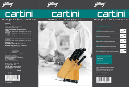 Cartini Godrej 5 pcs Knife Set with Rubber Handle, Wood Knife Holder Set