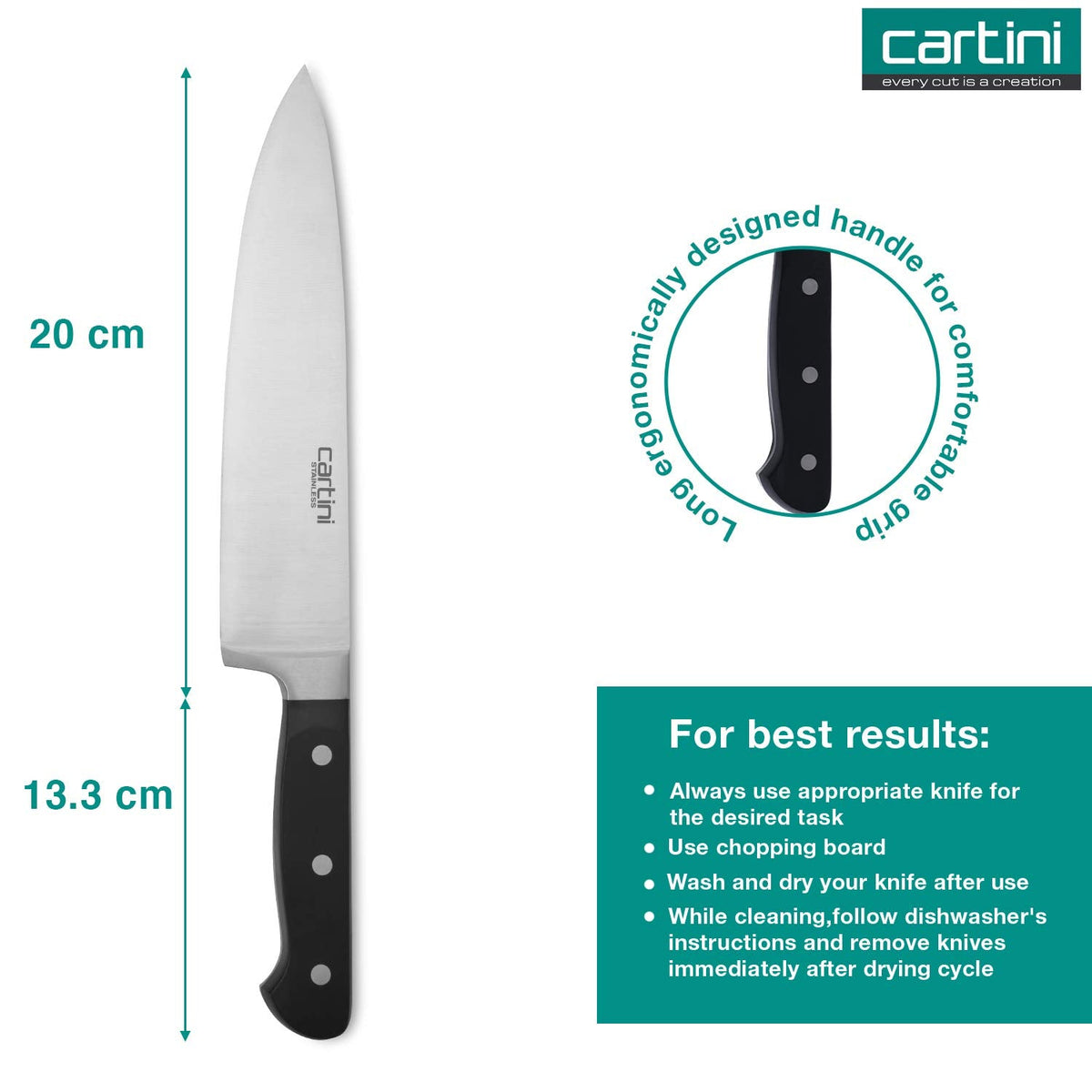Godrej Cartini Chef Knife for Kitchen ,Catering and Hospitality,for Slicing and Dicing Meat,Vegetables and Fruits
