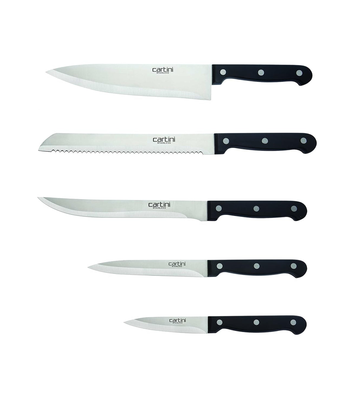 Cartini Godrej 5 pcs Knife Set with Rubber Handle, Wood Knife Holder Set