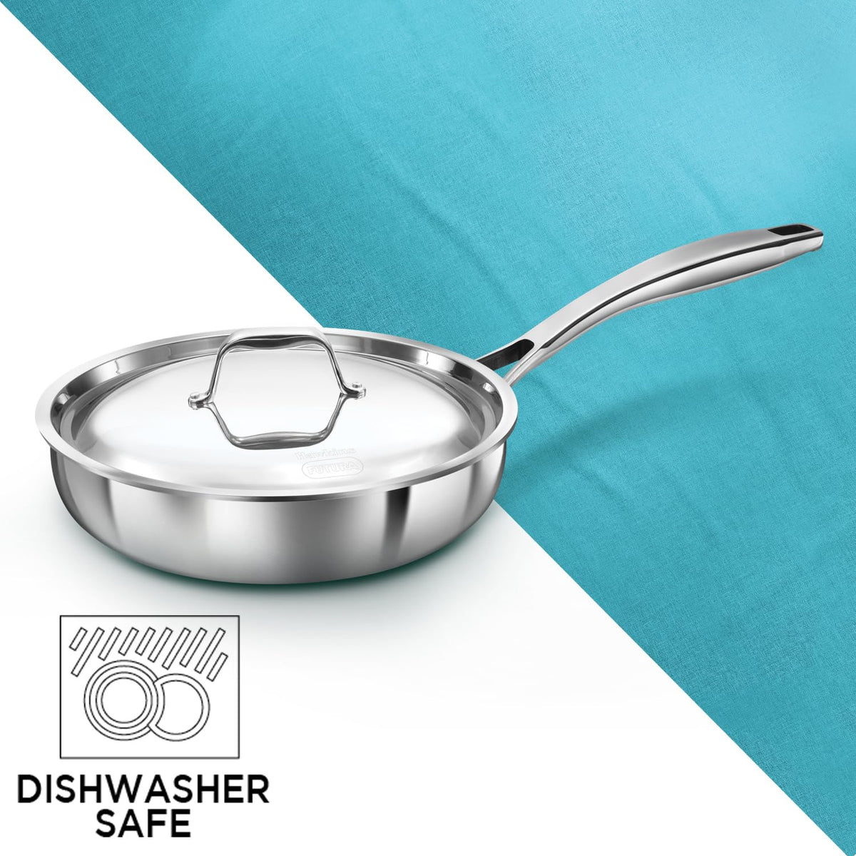 Hawkins Induction Compatible Stainless Steel Tri-Ply Pro Frying Pan with Stainless Steel Handle and Stainless Steel Lid