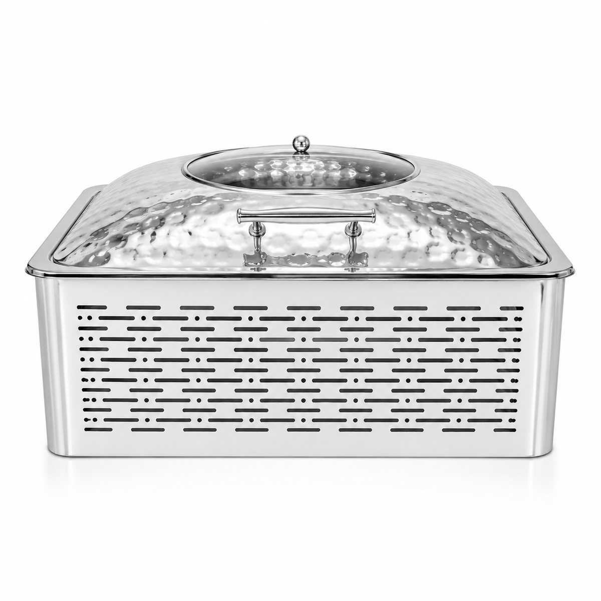 Stainless Steel Hammered Style Hydraulic Half Glass Top Chafing Dish