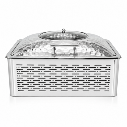 Stainless Steel Hammered Style Hydraulic Half Glass Top Chafing Dish