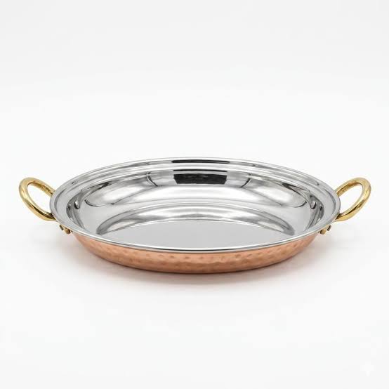 Oval Dish Steel Copper With Handle