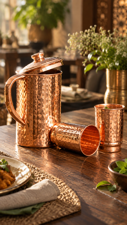 Copper Hammered Jug Set