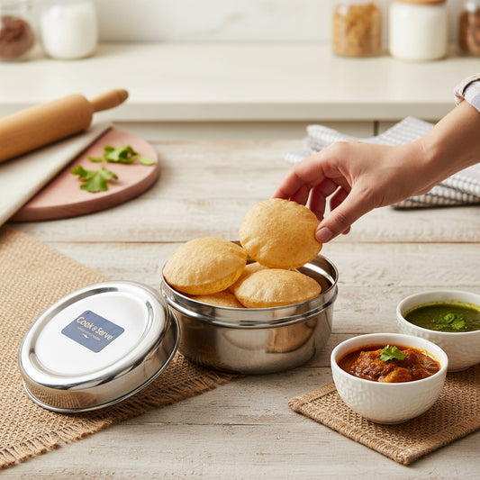 Cook N Serve Stainless Steel Puri Dabba with Air Tight Lid