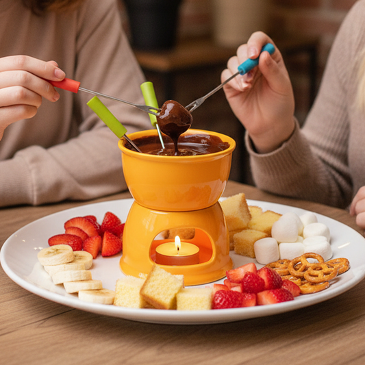 Ceramic Fondue Set with Stainless Steel Skewers, Perfect for Dinners,Christmas,Gifting & Parties