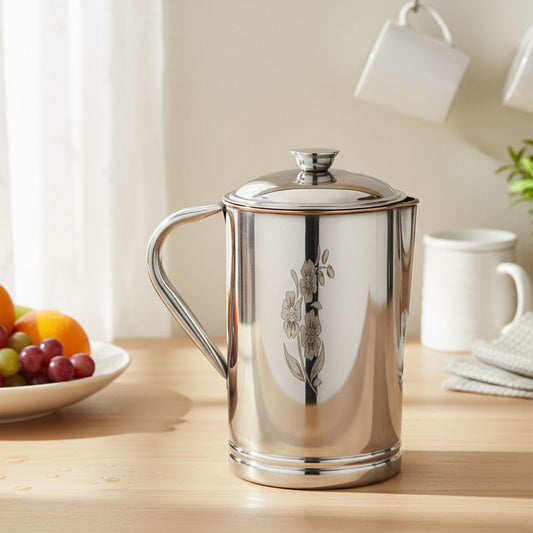 Dual tone Stainless Steel Copper Floral Design Jug with Lid