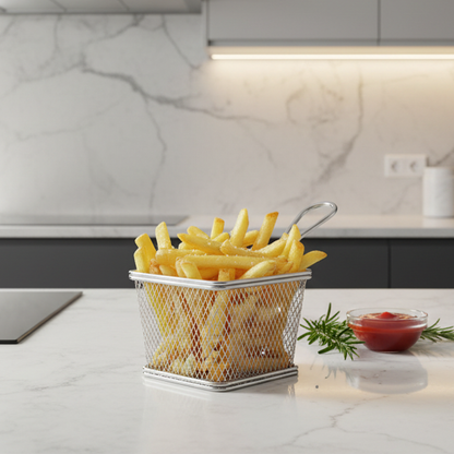 Stainless Steel Mini Square Fry Basket for Serving French Fries and Friend Snacks (Set of 6)