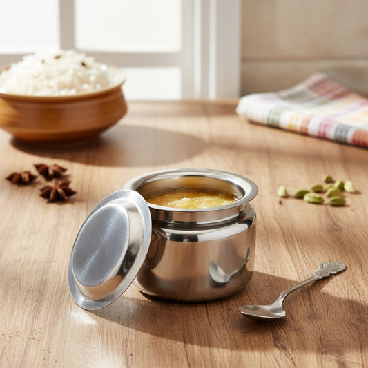 Stainless Steel Ghee Storage Pot with Spoon for Kitchen