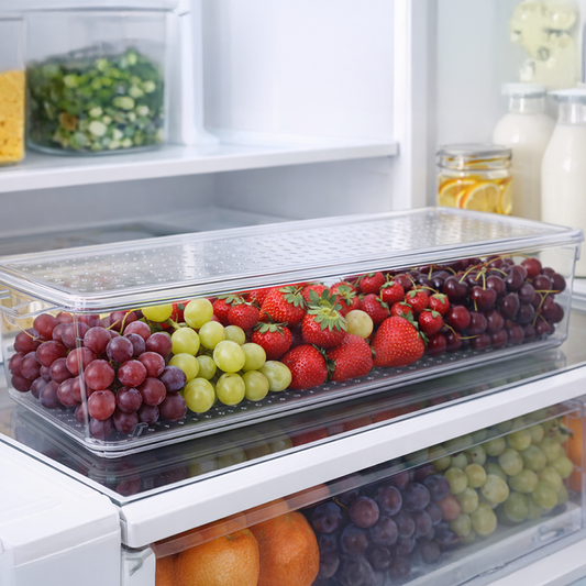 Polypropylene Transparent Unbreakable Long Fridge Organiser with Lid,Ideal for Storing Fruits,Vegetables (Set of 6)