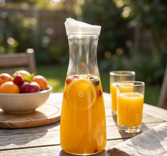 Clear Carafe W/Flip Open Lid - Ideal Juice Bottle, Clear Pitcher with Lid, Tea Pitcher, Water Carafe