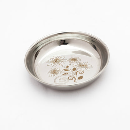 Stainless Steel laser design mirror finish Pudding/Halwa Plate for Deserts/Snacks/Sweets/Dry fruits (Set of 6)