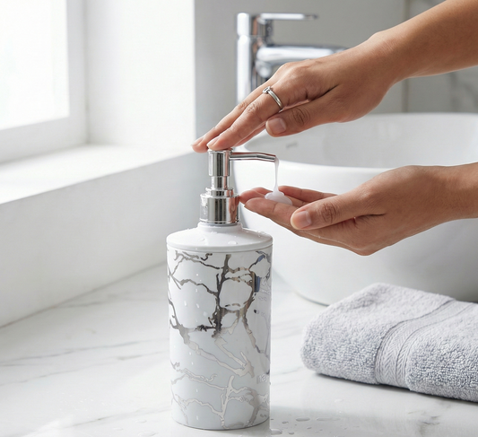 Nayasa Stylo Soap Dispenser, Classy Marble Finish with Foil Print, Ideal for Handwash, Shampoo