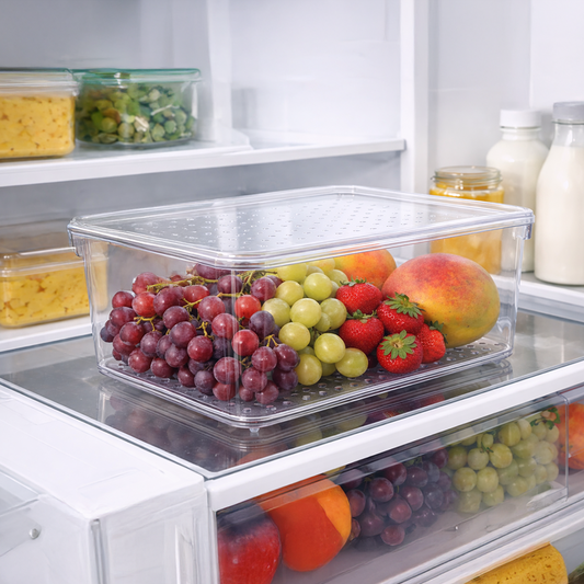 Polypropylene Transparent Unbreakable Fridge Organiser with Lid,Ideal for Storing Fruits,Vegetables (Set of 6)