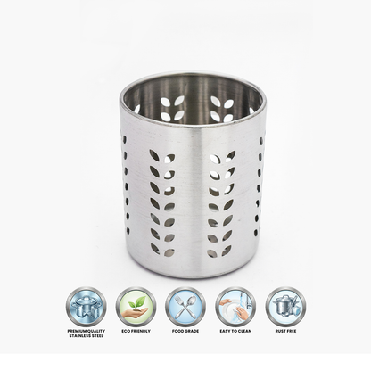 Stainless Steel Leaf Hole Cutlery Holder Spoon Holder, Pen Holder, Brush Stand Round