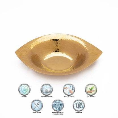 Hammered Design Oval dish with gold colour finish for serving  (Set of 6)