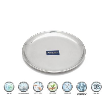 Cook N Serve Heavy-Guage Stainless Steel China Plates, Salad/ Snacks Plate(Set of 6)
