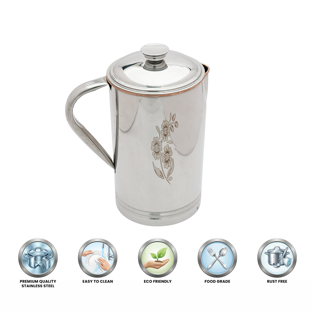 Dual tone Stainless Steel Copper Floral Design Jug with Lid