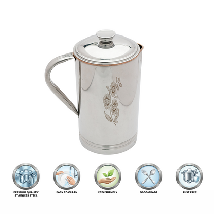 Dual tone Stainless Steel Copper Floral Design Jug with Lid