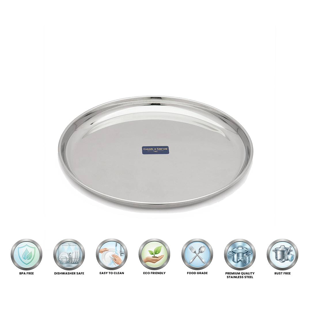 Cook N Serve Stainless Steel Kanchan Bogi Plate Breakfast, Lunch/Dinner Plate(Set of 6)