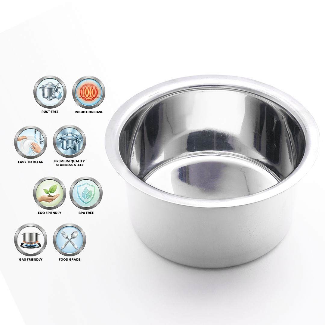 Stainless Steel Flat Bottom Cooking Tope, Induction & Gas Compatible, Food-Grade Stainless Steel