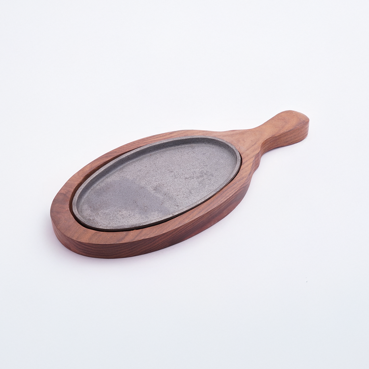 Cast Iron Oval Sizzler Plate with Wooden Base for Serving Sizzling Snacks/Starters