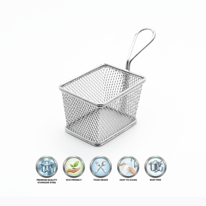 Stainless Steel Mini Square Fry Basket for Serving French Fries and Friend Snacks (Set of 6)