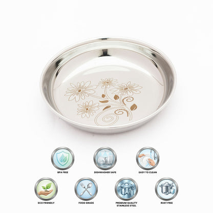 Stainless Steel laser design mirror finish Pudding/Halwa Plate for Deserts/Snacks/Sweets/Dry fruits (Set of 6)
