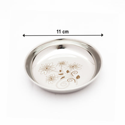 Stainless Steel laser design mirror finish Pudding/Halwa Plate for Deserts/Snacks/Sweets/Dry fruits (Set of 6)