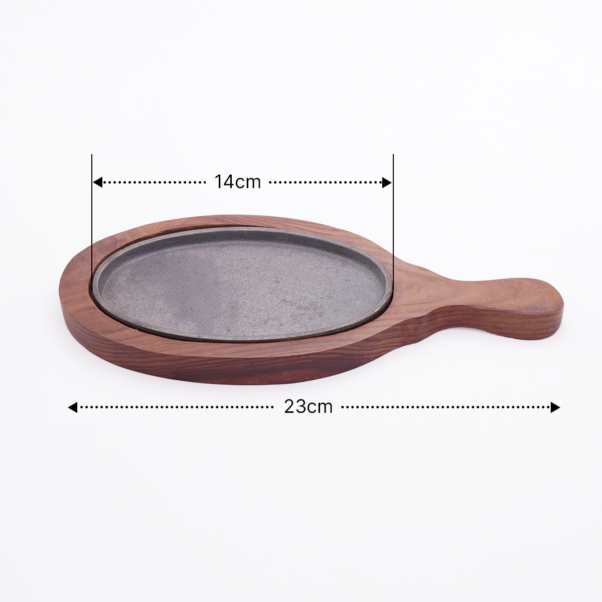Cast Iron Oval Sizzler Plate with Wooden Base for Serving Sizzling Snacks/Starters