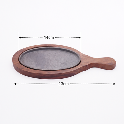 Cast Iron Oval Sizzler Plate with Wooden Base for Serving Sizzling Snacks/Starters