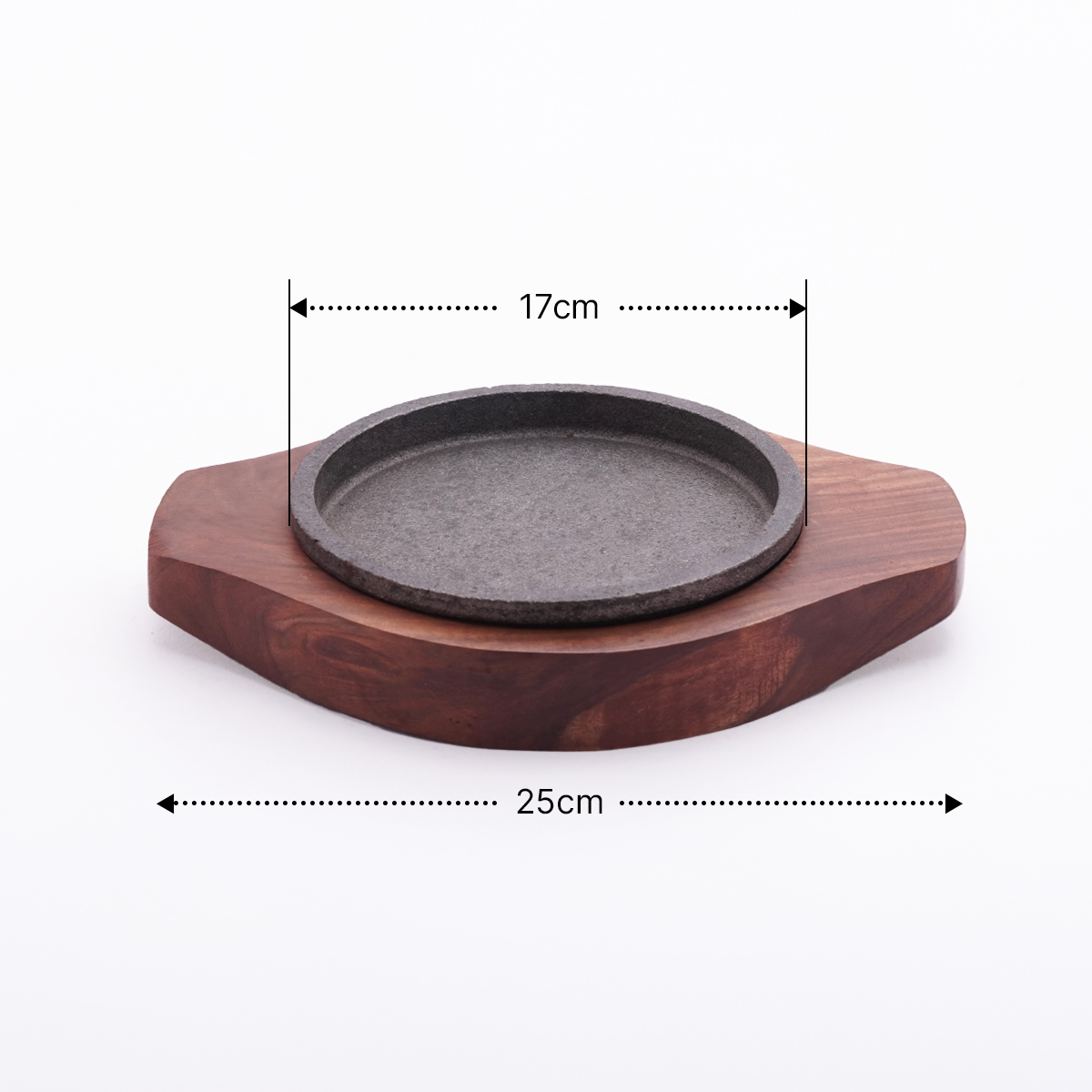 Cast Iron Round Sizzler Plate with Wooden Base for Serving Sizzling Snacks/Starters