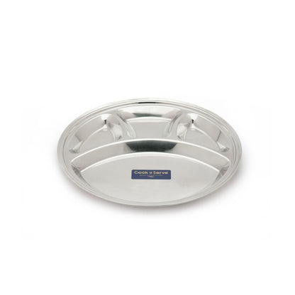 Stainless Steel Round 4 compartment Plate for Breakfast/lunch (Set of 6)